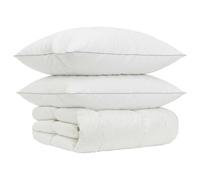 Mengtu Set piumone 90% Piumino D'Oca con 2 Cuscini, Copertura 100% Cotone, 155x220 cm, Tutte Le Stagioni, Certificato Oeko-Tex, Bianco, Trapuntato, Lavabile in Lavatrice
