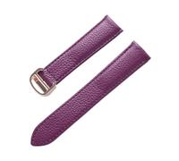 MENGXIU MENGKG Cinturino In Vera Pelle Da Uomo In Morbida Pelle Martellata Compatibile Con Gli Accessori For Orologi Con Fibbia Pieghevole Cartier Tank Solo London(Purple rose buckle,19mm)