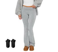MENGYSM Leggings a Vita Bassa Svasati da Donna, Pantaloni da Yoga con Elastico in Vita e Risvolto, Pantaloni della Tuta Casual Slim Fit a Zampa d'elefante