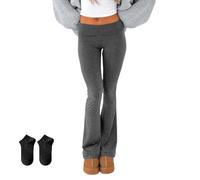 MENGYSM Leggings a Vita Bassa Svasati da Donna, Pantaloni da Yoga con Elastico in Vita e Risvolto, Pantaloni della Tuta Casual Slim Fit a Zampa d'elefante