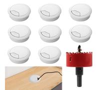 Menibeuty 8 pezzi passacavi cavo per ufficio, con sega a campana 50 mm, occhiello da scrivania, passacavi per computer, copricavo rotondo, organizer per fili per casa e ufficio, colore: bianco