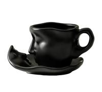 Menimalist Handmade Love Coffee Mug - Kiss Face Tea Cup Saucer Set, 100ml Face Sculpture Cup, Artistic Ceramic Drinkware | Valentine's Day Gift Romantic Couple Wedding Aniversary Kitchen Table Decor