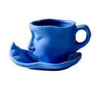 Menimalist Handmade Love Coffee Mug - Kiss Face Tea Cup Saucer Set, 100ml Face Sculpture Cup, Artistic Ceramic Drinkware | Valentine's Day Gift Romantic Couple Wedding Aniversary Kitchen Table Decor
