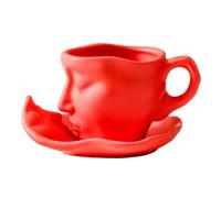 Menimalist Handmade Love Coffee Mug - Kiss Face Tea Cup Saucer Set, 100ml Face Sculpture Cup, Artistic Ceramic Drinkware | Valentine's Day Gift Romantic Couple Wedding Aniversary Kitchen Table Decor