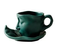 Menimalist Handmade Love Coffee Mug - Kiss Face Tea Cup Saucer Set, 100ml Face Sculpture Cup, Artistic Ceramic Drinkware | Valentine's Day Gift Romantic Couple Wedding Aniversary Kitchen Table Decor