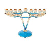 Menorah a 9 Bracci in Metallo Smaltato Blu per Hanukkah | Design Classico Vintage, Finitura Smaltata e Dettagli Raffinati, per Tavola, Celebrazioni Ebraiche