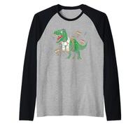 Menorasaurus Rex T Rex Dinosauro Hanukkah Ebreo Ragazzi Bambini Maglia con Maniche Raglan