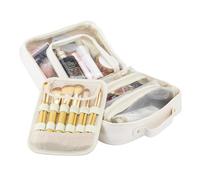 MENRU Borsa da viaggio per trucchi di grande capacità, organizer per cosmetici in pelle impermeabile, con porta pennelli e manico, borsa portatile per cosmetici, regalo per donne e ragazze, bianco