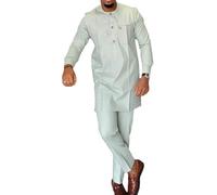 Mens African Dashiki Suit Abito Tradizionale Set, Camicia A Maniche Lunghe E Pantaloni 2 Pezzi Set Abiti Formali Tradizionali con Tasche Abiti Slim Fit, 1, L