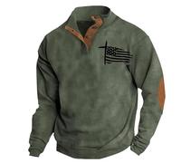 Men's American Flag Graphic Sweatshirts Western Aztec Print Vintage Top Henley Button Patchwork Pullover Sweaters