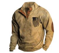 Men's American Flag Graphic Sweatshirts Western Aztec Print Vintage Top Henley Button Patchwork Pullover Sweaters