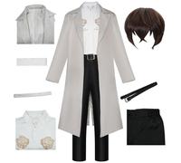 Mens Anime Cosplay Costume Per Dazai Osamu Chuuya Costumi Vestito Festa Di Halloween Completo Set Con Parrucca (Grigio,S)
