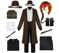 Mens Anime Cosplay Costume Per Dazai Osamu Chuuya Costumi Vestito Festa Di Halloween Completo Set Con Parrucca (Marrone,XXL)