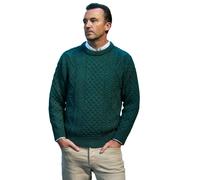 Men's Aran Cable Knit Crew Neck Moss Green Jumper