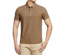 Mens Black Casual Lapel Polo Shirt Summer Lightweight Short Sleeve Top for Golf or Office(Brown,L)