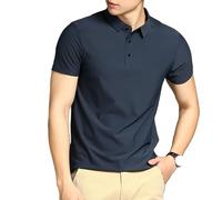 Mens Black Casual Lapel Polo Shirt Summer Lightweight Short Sleeve Top for Golf or Office(Dark blue,8XL)