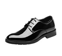 Mens Black Leather Lace Up Oxfords Bright Upper Casual Formal Shoes Height Increase Vintage Design(42 EU)