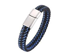 Men's Bracelet with Engraving, Bracelet Men Woven Bracelet Boys Wrist Chain Stainless Steel with Magnetic Clasp, Length 17.5 cm, Faux, Without Zirconia