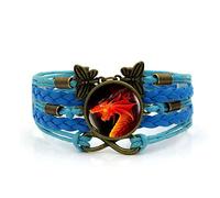Mens Bracelets,Blue Rope Red Dragon Animal,Time Gemstone Multi-Layer Hand-Woven Glass Combination Jewelry Ladies Fashion European And American Jewelry
