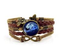 Mens Bracelets,Brown Rope Blue Round Moon Santa Art,Time Gemstone Multi-Layer Hand-Woven Glass Combination Jewelry Ladies Fashion European And American Jewelry