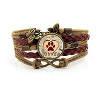 Mens Bracelets,Brown Rope Heart Shaped Puppy Footprint Art,Time Gemstone Multi-Layer Hand-Woven Glass Combination Jewelry Ladies Fashion European And American Jewelry