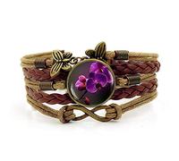 Mens Bracelets,Brown Rope Purple Beautiful Phalaenopsis,Time Gemstone Multi-Layer Hand-Woven Glass Combination Jewelry Ladies Fashion European And American Jewelry