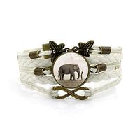 Mens Bracelets,White Rope Cute Elephant Animal Girl,Time Gemstone Multi-Layer Hand-Woven Glass Combination Jewelry Ladies Fashion European And American Jewelry