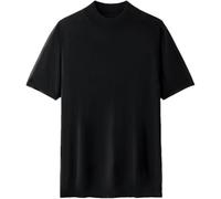 Mens Breathable Crew Neck Polo Shirt Summer Lightweight Casual Solid Color Short Sleeve(Black,L)