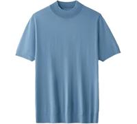 Mens Breathable Crew Neck Polo Shirt Summer Lightweight Casual Solid Color Short Sleeve(Blue,3XL)