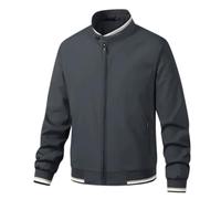 Mens Casual Lightweight Jacket Full Zip Stand Collar Fall Outerwear (Gray,3XL)