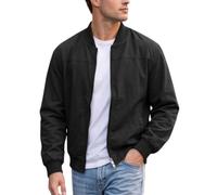 Mens Casual Lightweight Jacket Zip Up Regular Fit With Side Pockets (Black,XXL)