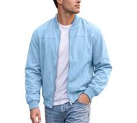 Mens Casual Lightweight Jacket Zip Up Regular Fit With Side Pockets (Light Blue,L)
