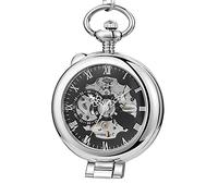 Men's Casual Pocket Watch Hollow Dial Silver Mechanical Men's Watch Link Watch Pendant Pocket Watch Necklace Pocket Watch Wall Clock Gift Gift Black