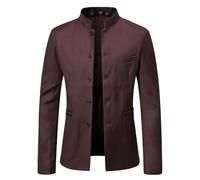 Mens Cinese Tunica Costume Mandarino collo Blazer Giacca Tunica Cinese Solido Giacca Formale con collo Mandarino, rosso, XL