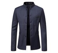 Mens Cinese Tunica Costume Mandarino collo Blazer Giacca Tunica Cinese Solido Giacca Formale con collo Mandarino, blu, XL