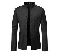 Mens Cinese Tunica Costume Mandarino collo Blazer Giacca Tunica Cinese Solido Giacca Formale con collo Mandarino, Nero , 5XL