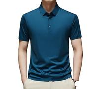Mens Classic Comfort Polo Shirt Solid Color Lapel Breathable Summer Tee for Work or Golf(Dark blue,L)
