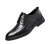 Men's Classic Lace Up Oxford Dress Shoes Breathable PU Leather Block Heel Non Slip Formal Prom Footwear(Black,44 EU)