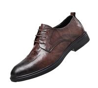 Men's Classic Lace Up Oxford Dress Shoes Breathable PU Leather Block Heel Non Slip Formal Prom Footwear(Brown,44 EU)