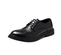 Mens Classic Lace Up Oxford Shoes Leather Round Toe Slip Resistant Block Heel Formal Casual Footwear(Black,37 EU)
