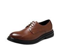 Mens Classic Lace Up Oxford Shoes Leather Round Toe Slip Resistant Block Heel Formal Casual Footwear(Brown,42 EU)