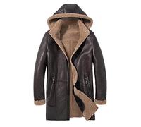 Men's Coats Detachable Hooded Men Medium Long Sheepskin Shearling Coat Winter Business Casual Men Jackets (Color : Brown Size : 4XL Code) (Brown XL Code)