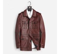 Men's Coats Men Genuine Leather Jacket Leather Jackets Casual Pockets Autumn Jacket Man (Color : Brown Size : XXX-Large Code) (Brown XXXXXXX)