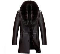 Men's Coats Winter Leather Jacket Men Business Casual Medium Long Windbreaker Coat Male Sheep Skin Jacket (Color : Brown Size : Asia M Code) (Brown Asia XL Code)