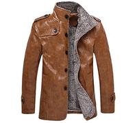 Men's Coats Winter Men PU Leather Motorcycle Warm Jackets Men Faux Leather Jacket Men Coat (Color : Brown Size : M Code) (Brown XXL Code)