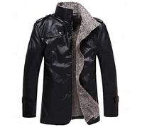 Men's Coats Winter Men PU Leather Motorcycle Warm Jackets Men Faux Leather Jacket Men Coat (Color : Brown Size : M Code) (Black XL Code)
