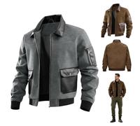 Men's Color Block Faux Suede Flight Jacket,Lapel Collar Zip Up Bomber Coat