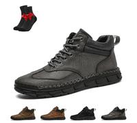 Men's Comfortable Handmade Leather Boots, Men's Slip-On Orthopedic Leather Boots, Waterproof Toe Box Shoes(Grey,44 EU)