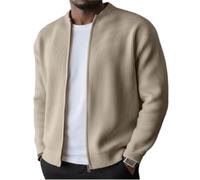 Mens Corduroy Jacket Full Zip Stand Collar Regular Fit Long Sleeve (Khaki,M)