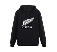 Men's Cotton Hoodies Pullover Long Sleeve Sweatshirts One Side New Zealand all National Rugby Union Team Long Sleeve Sweatshirts Black XXL